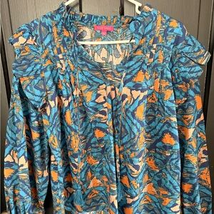 Flying Tomato Blue and Orange Patterned Blouse
